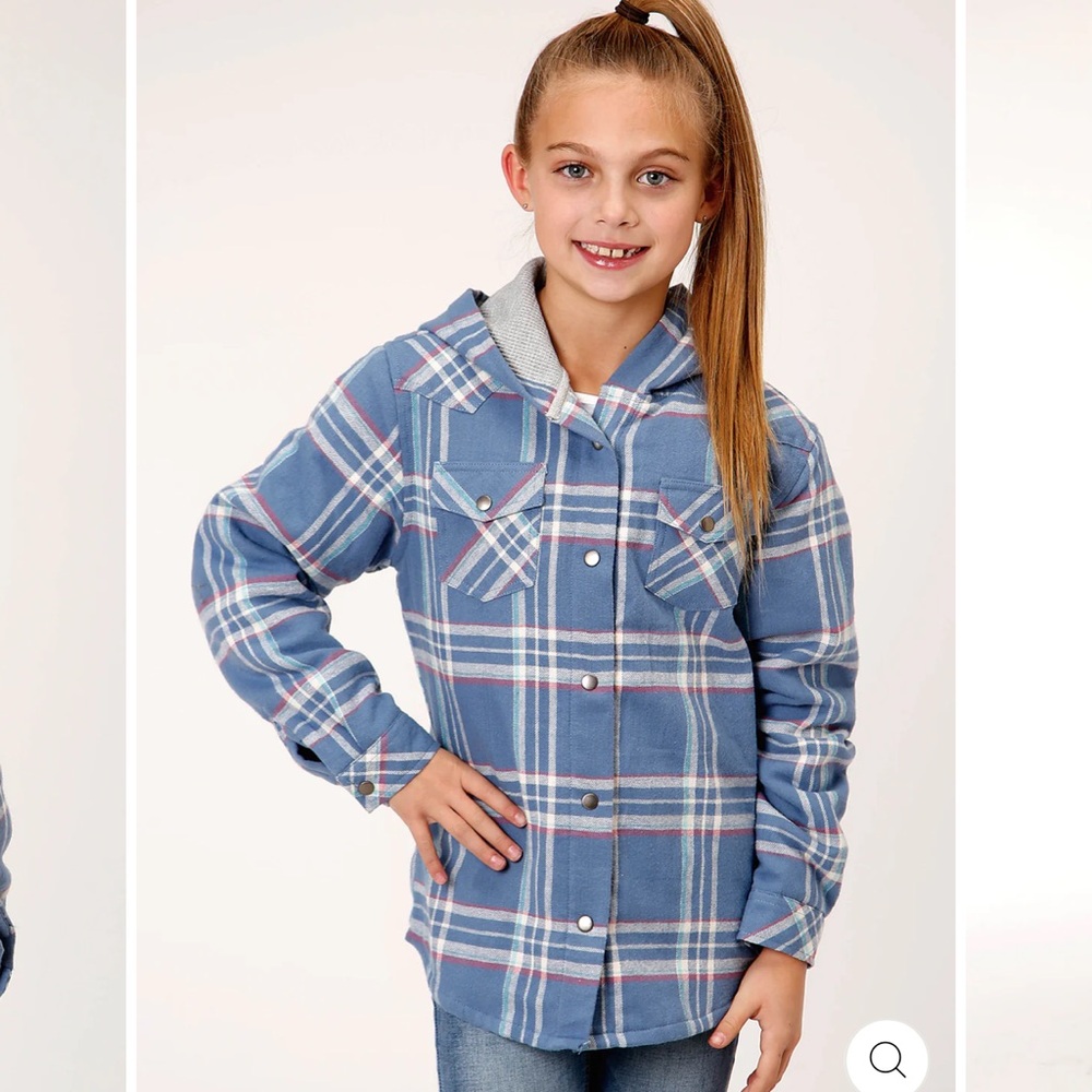 GIRLS LONG SLEEVE SNAP THERMAL LINED FLANNEL SHIRT JACKET
